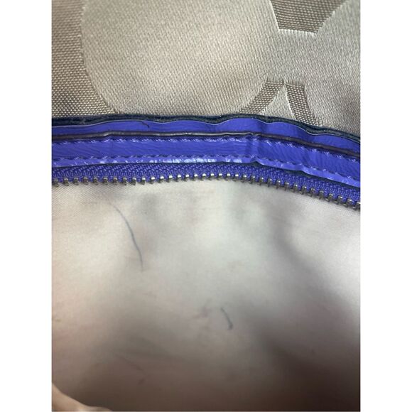 Coach Signature Stripe Hobo Bag F20064 Khaki/Blue Patent Leather Trim - Picture 13 of 16